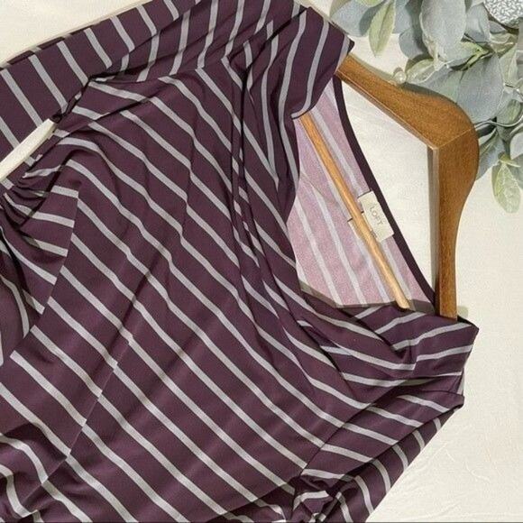 Loft Sheath Dress Purple and Gray Stripes Cowl Neck Medium - Picture 8 of 11